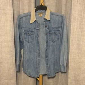 Denim Button-Up Shirt with Contrast Collar